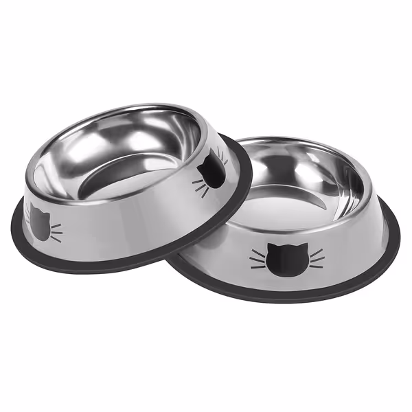 2 Pcs Non-Slip Stainless Steel Small Cat Food Bowls